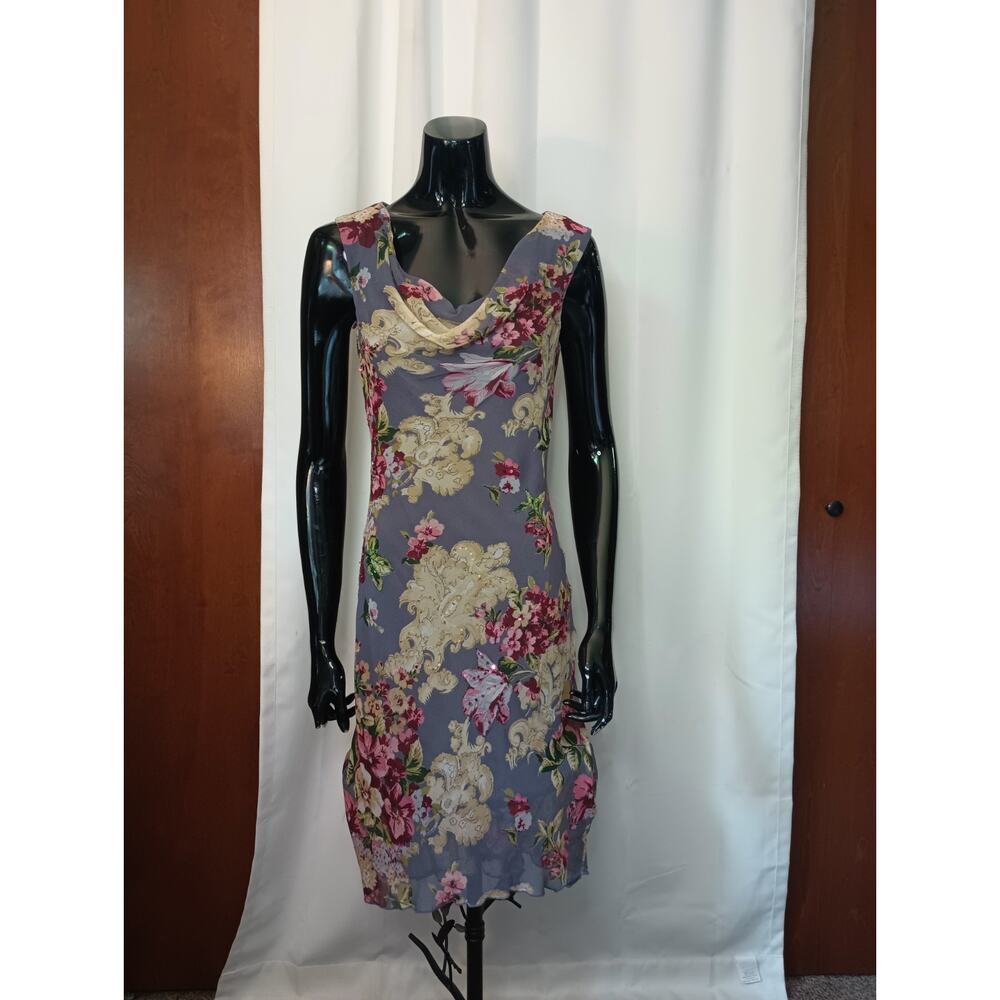 Vtg Connected Womens Y2K Fairy Dress Small Fitted Floral Beaded Whimsigoth